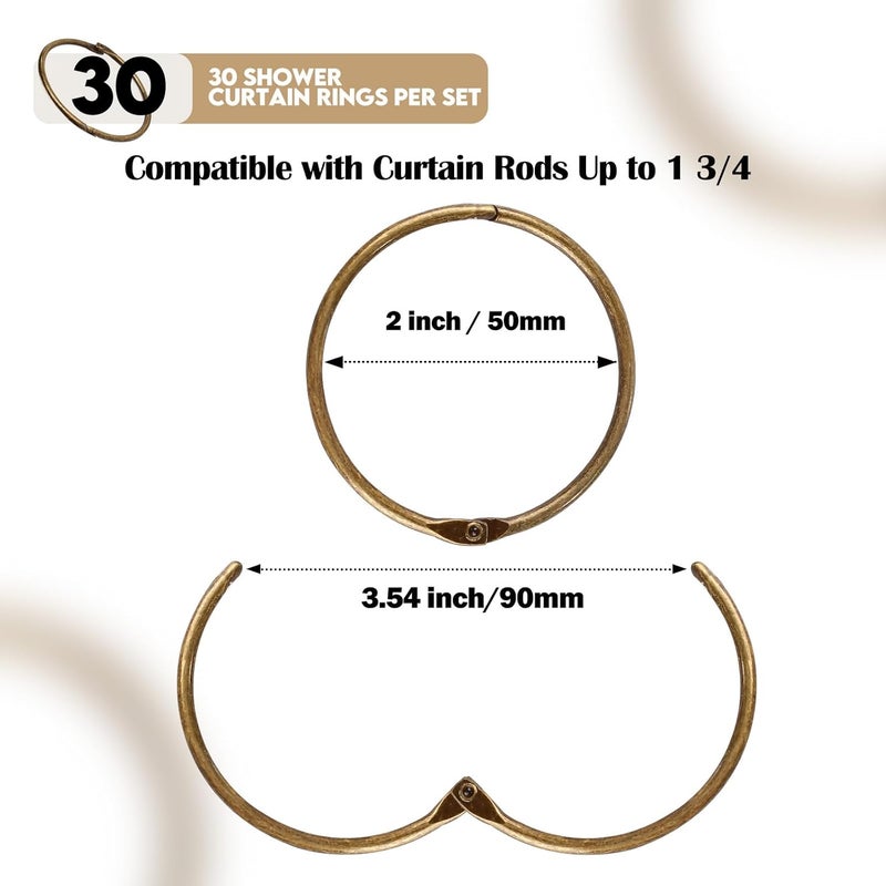 Mafegu 30Pcs Shower Curtain Hooks,Metal Round Shower Curtain Hooks Roman Rings Rustproof Decorative Shower Curtain Rings (Metal, Bronze) - Image 3